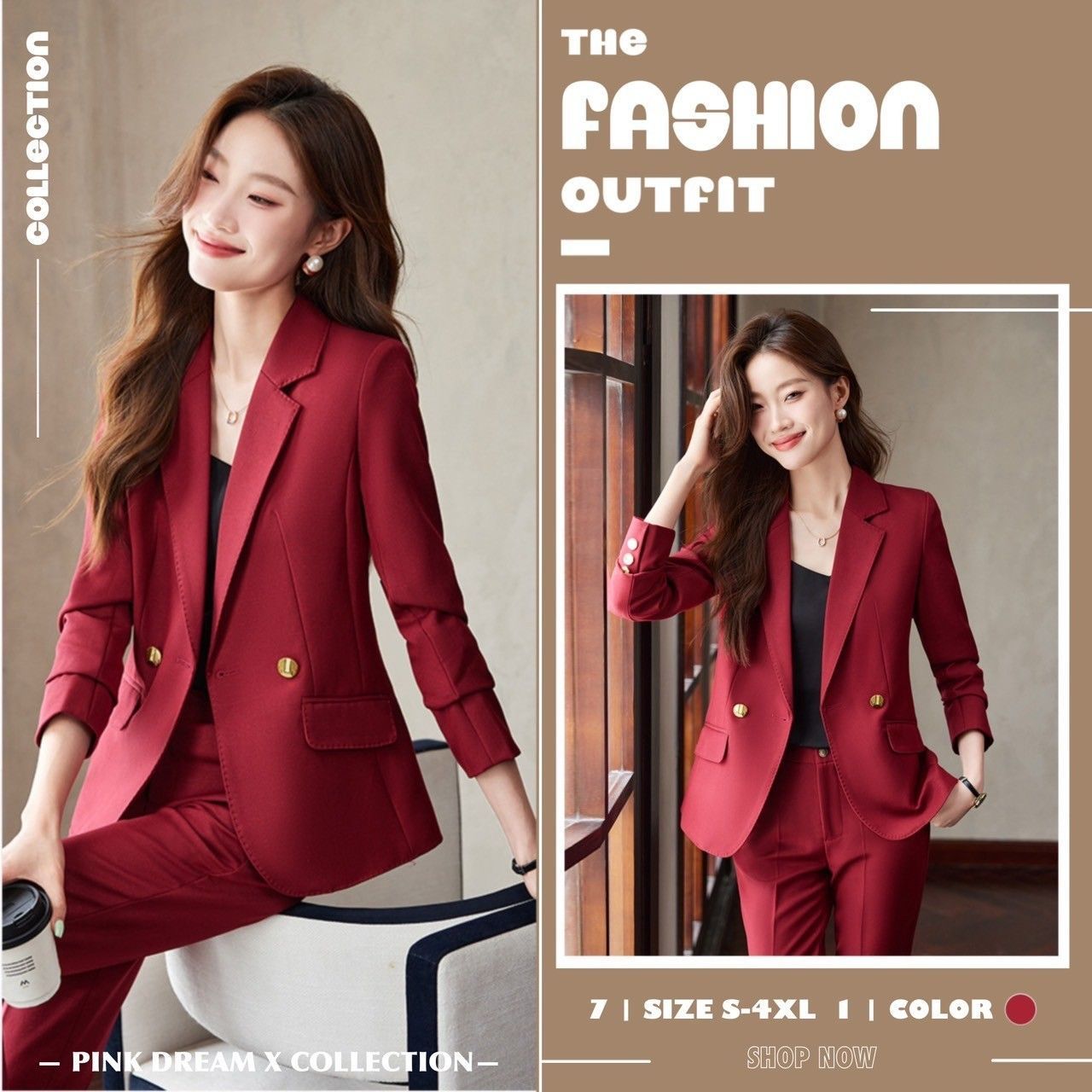 X現貨X一件免運X 高級氣質感 高級金扣收腰西裝套裝