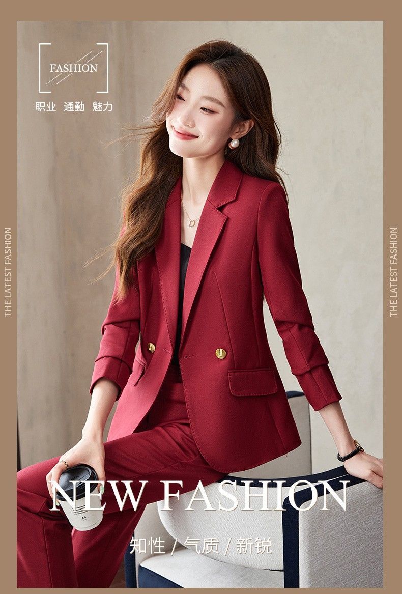 X現貨X一件免運X 高級氣質感 高級金扣收腰西裝套裝