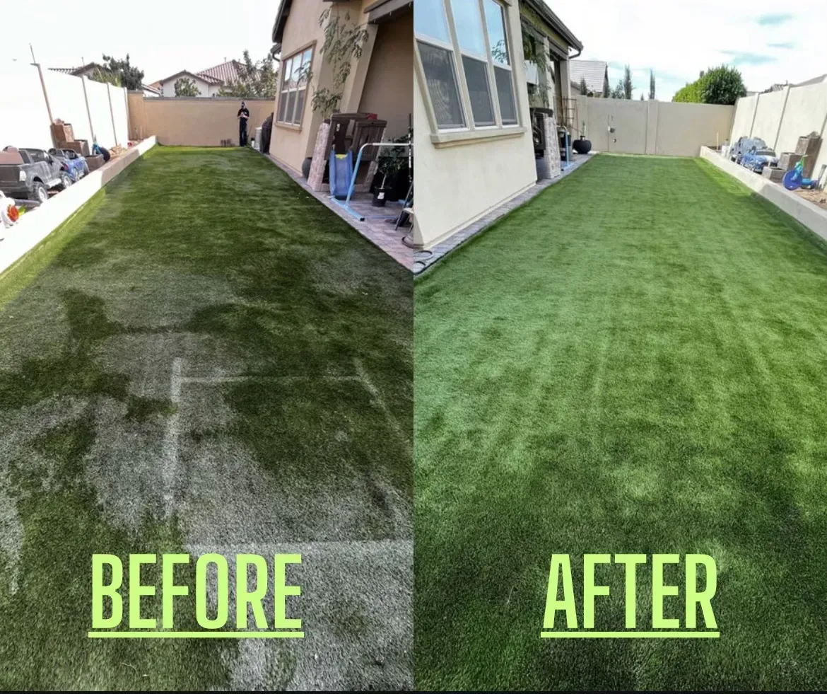 before and after artificial turf cleaning 
