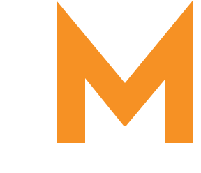 an orange letter m on a white background