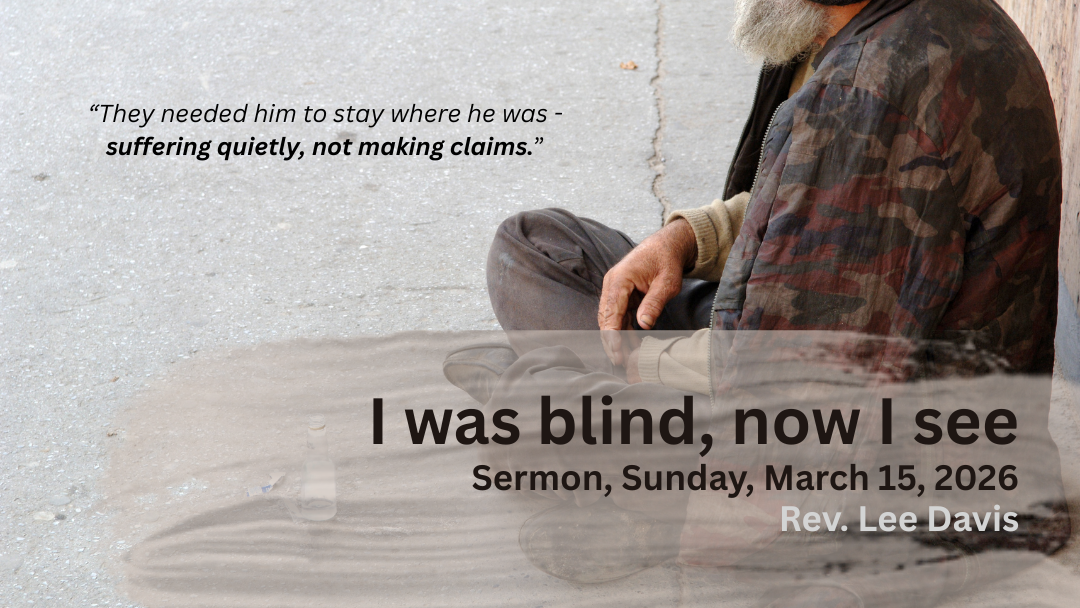 Image of beggar on the street with title I was blind, now I see