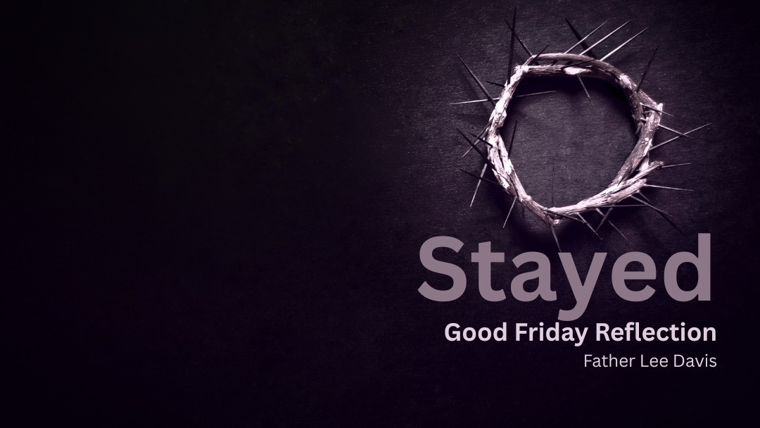 dark background with crown of thorns and title Stayed