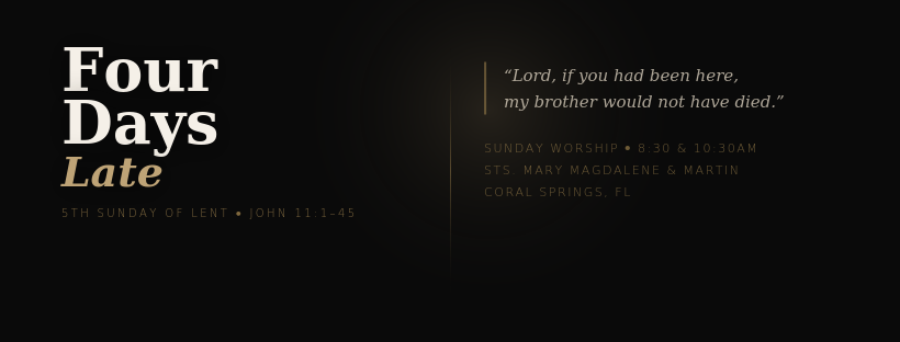 Dark background with title Four Days Late