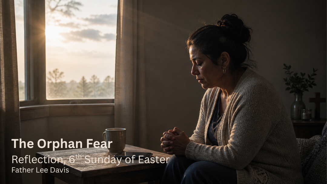 a woman sitting at table with mug looking contemplative or forlorn