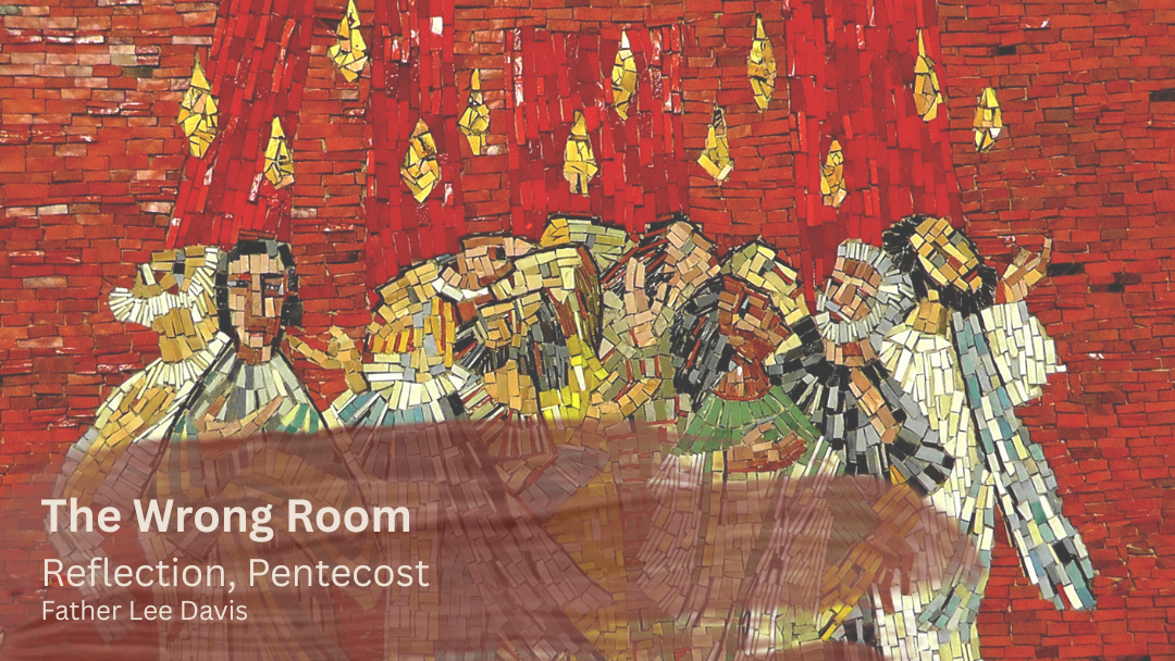 Mosaic tile depicting fire descending on disciples at pentecost
