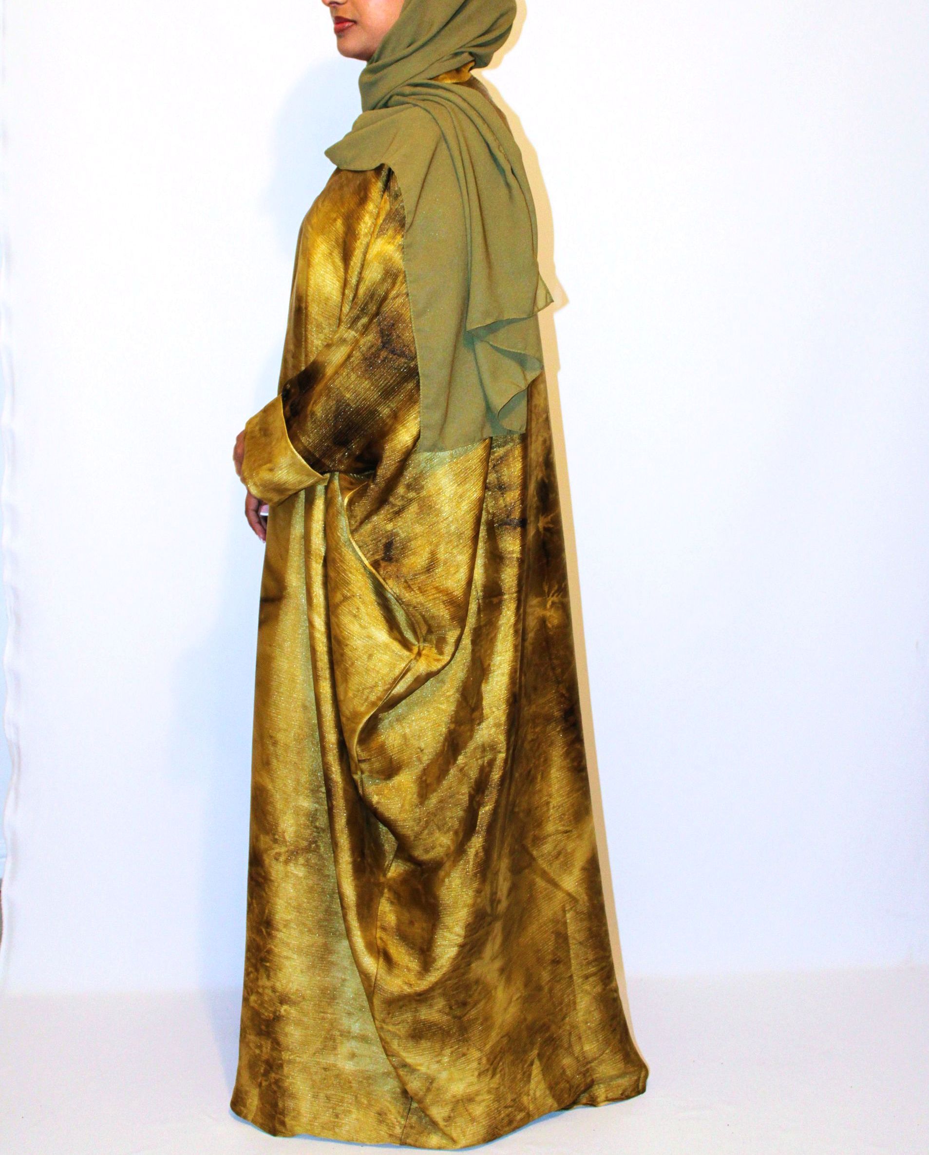 JAMEELA - Butterfly Button Abaya - Multi Gold Marble