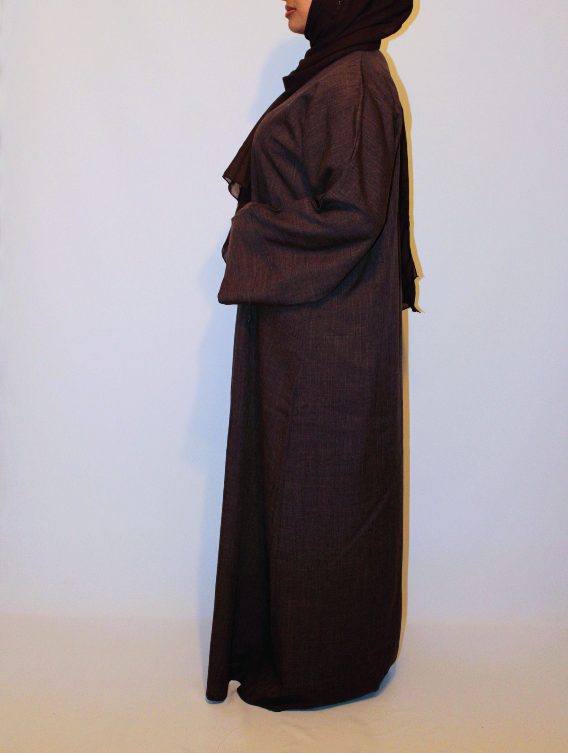 RIDA - Open abaya with buttons  - Brown