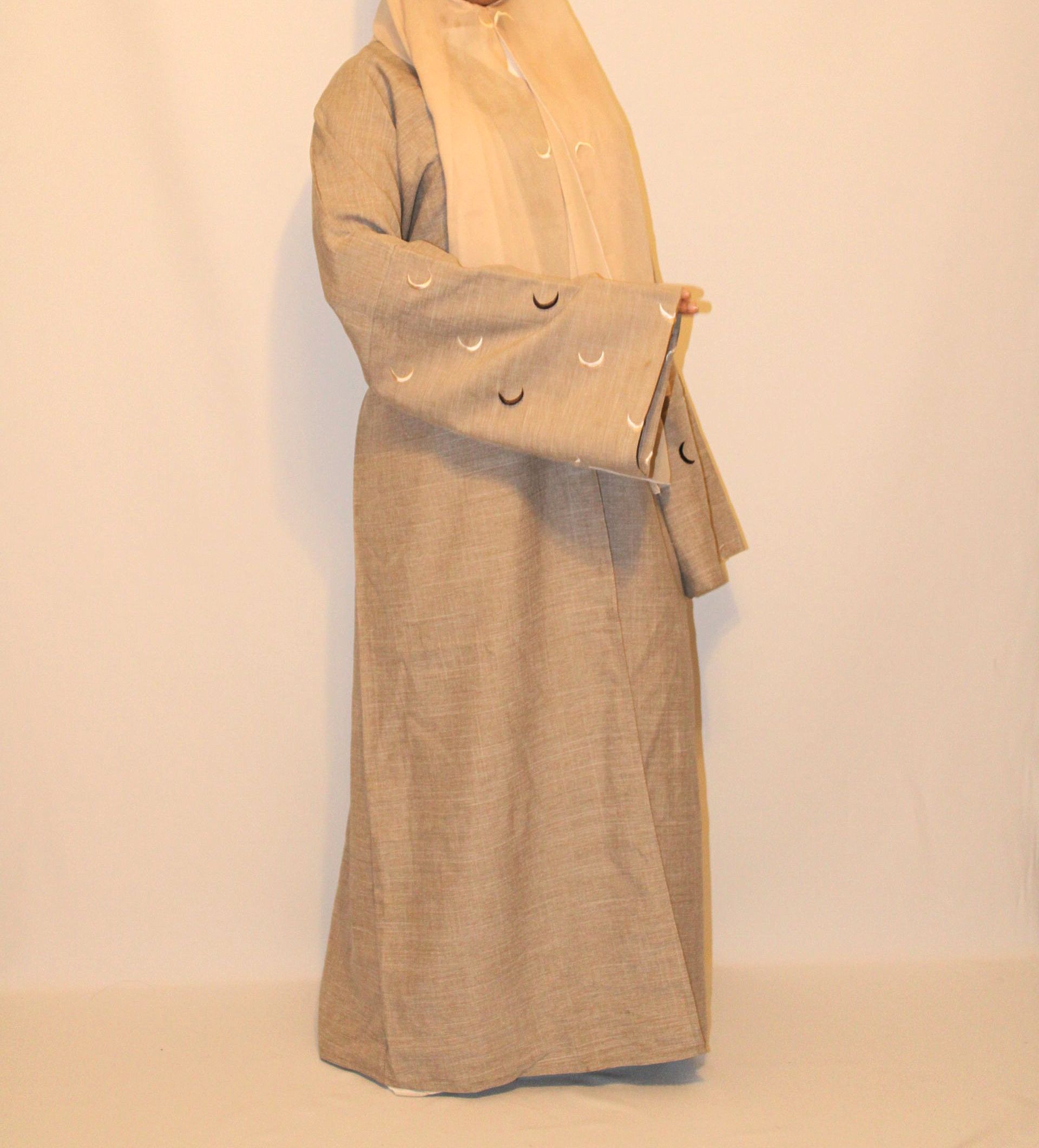 MAHEEN- Moon Buttoned Abaya - Beige