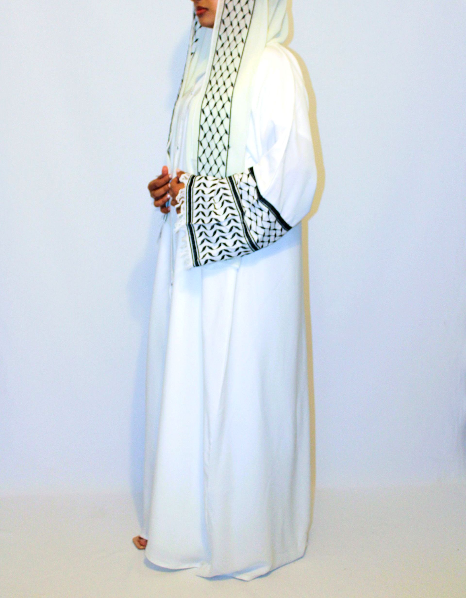 PALASTINE- Keffiyeh Abaya - White with Black