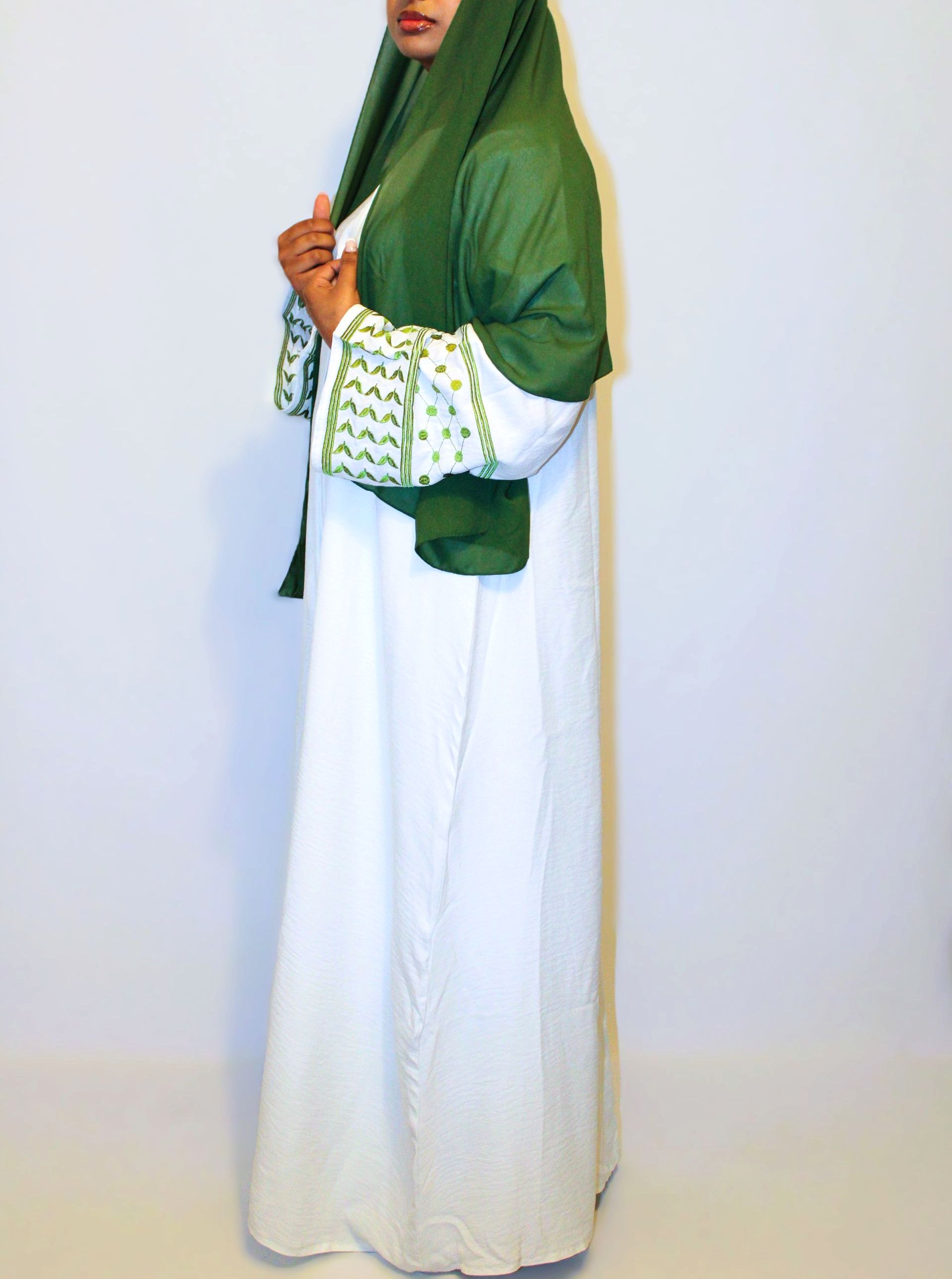 PALASTINE- Keffiyeh Abaya - White with Green