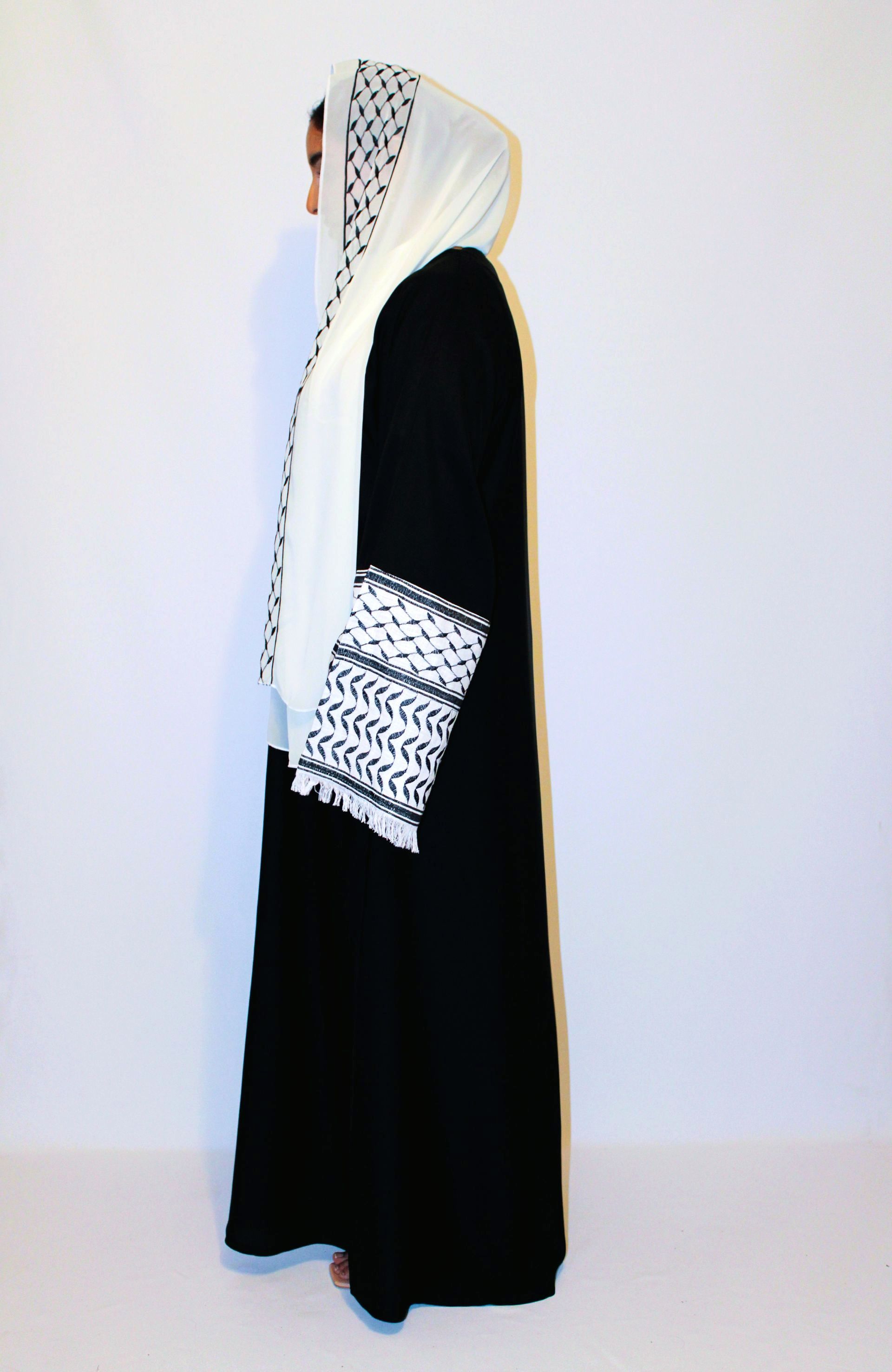 PALASTINE- Keffiyeh Abaya - Black with White