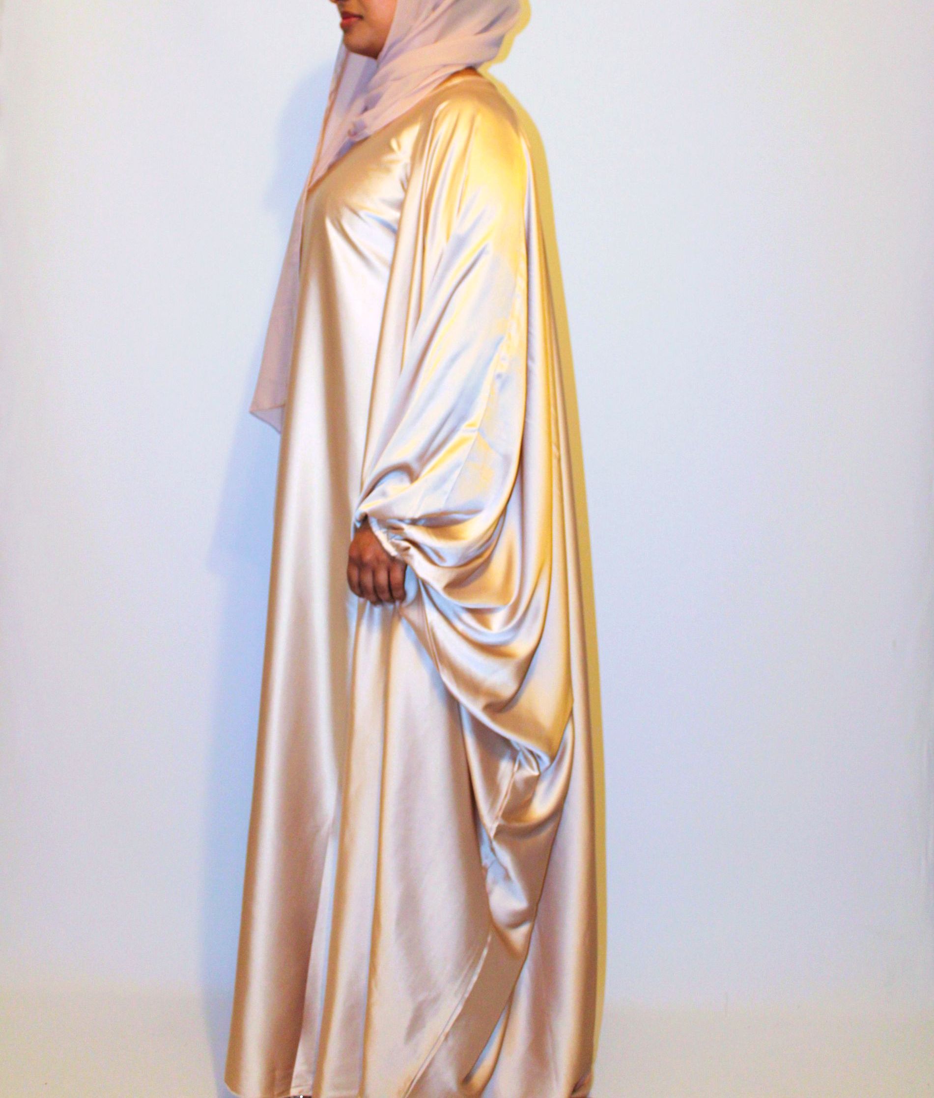 MAIRA - Armani Satin Open Abaya - Beige