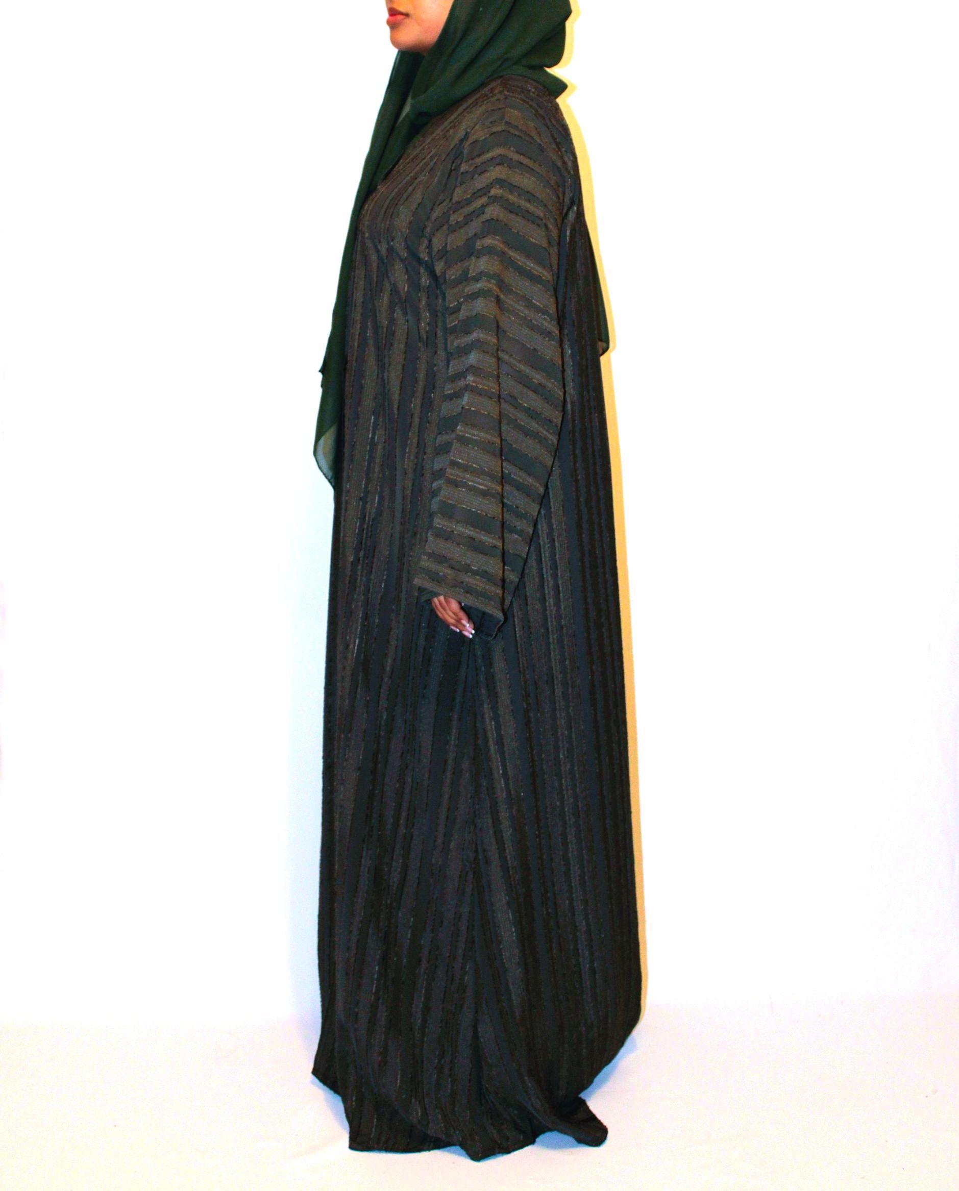 AIZA - Textured open front abaya - Khaki Green