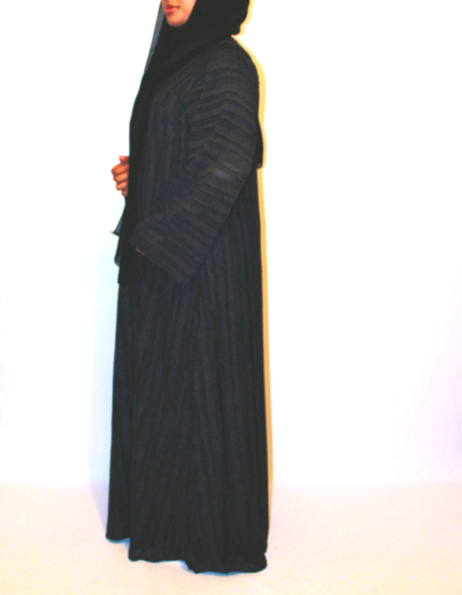 AIZA - Textured open front abaya - Black