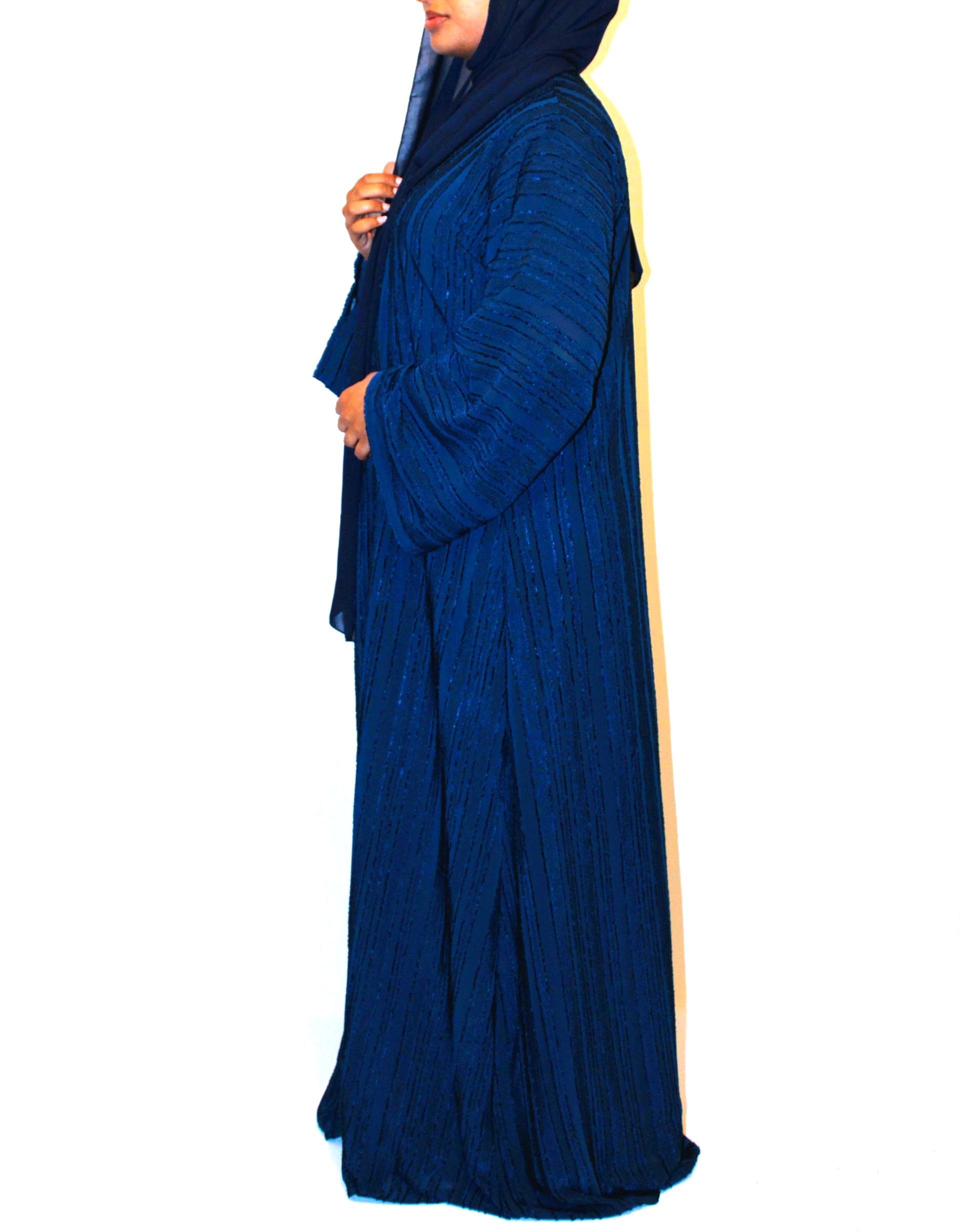 AIZA - Textured open front abaya - Navy Blue