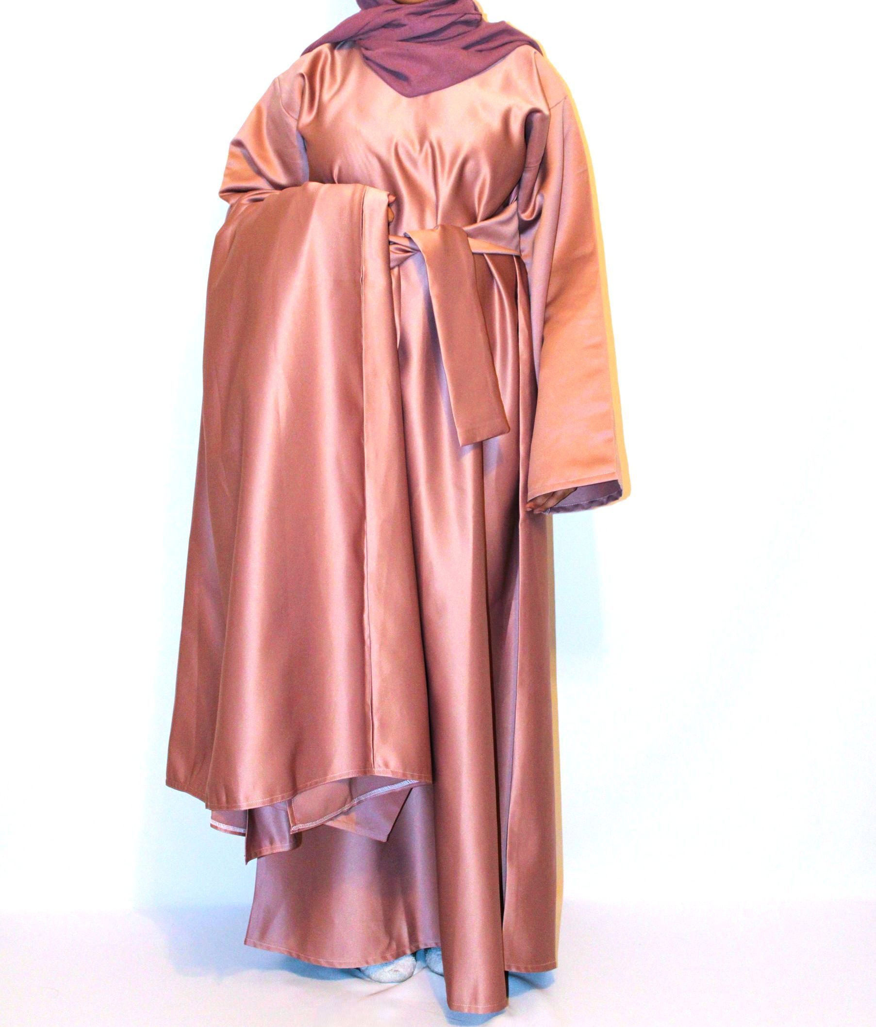 HABIBA - Satin Jacket & Belt Abaya - Pink