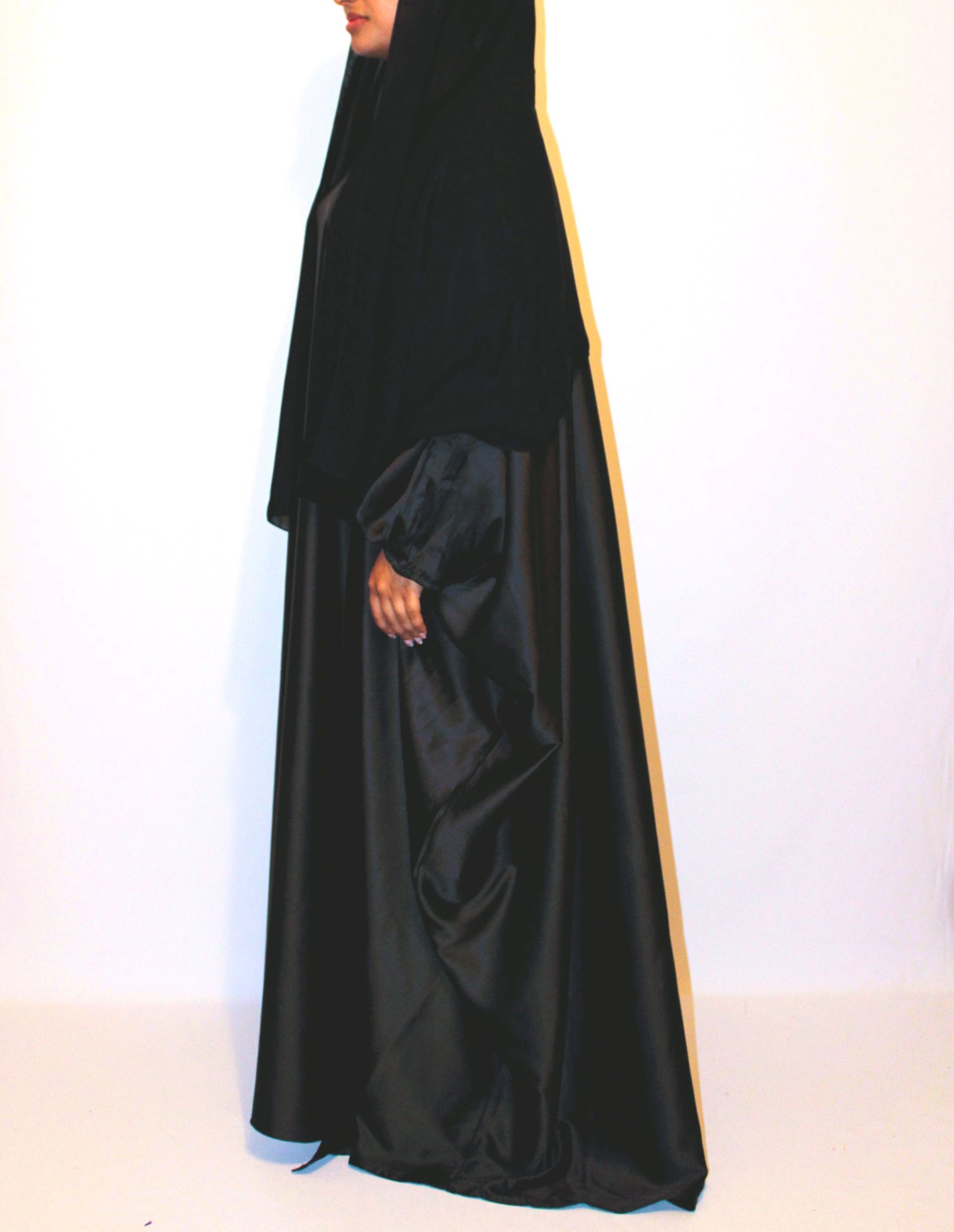 MAIRA - Armani Satin Open Abaya - Black