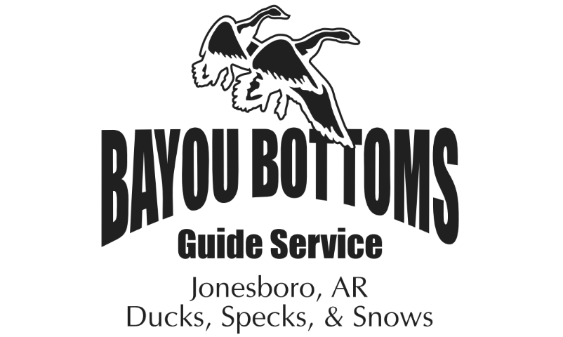 Logo for Bayou Bottoms Guide Service in Jonesboro, AR, featuring two ducks and text: 