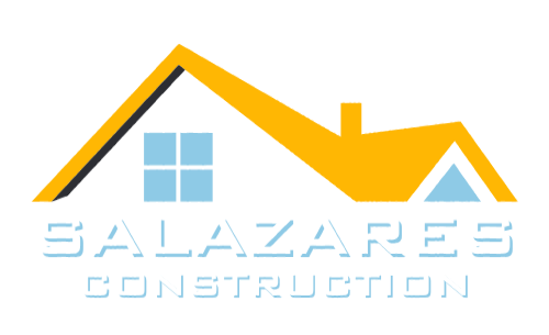A yellow and blue logo for salazares construction
