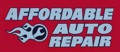 Logo for Affordable Auto Repair, with text and a flame design.