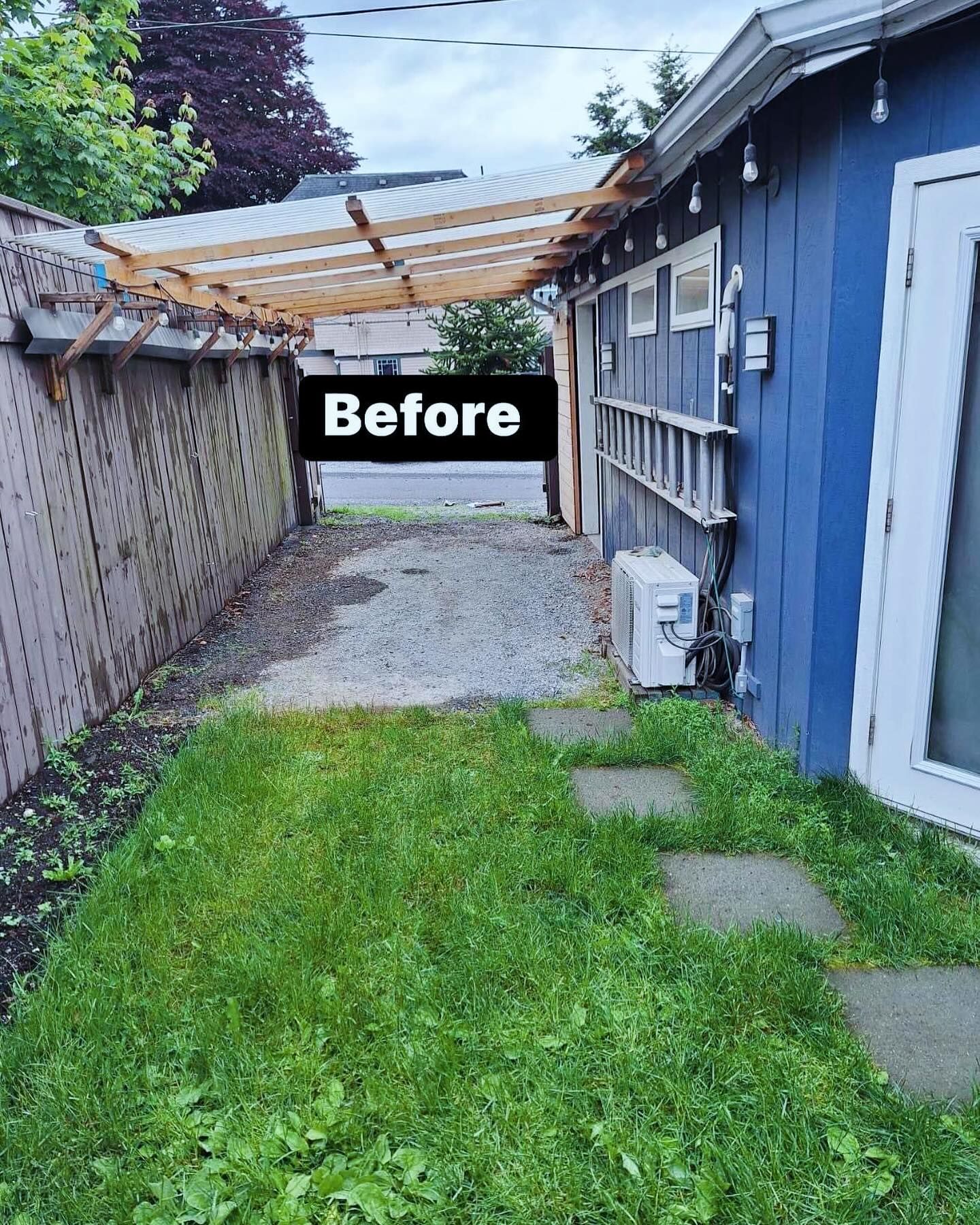 A brick walkway with stairs in the background and a sign that says `` before ''. | Everett, WA | JMS Concrete & Construction LLC