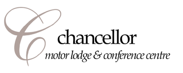the chancellor motor lodge and conference centre logo is on a beige background .