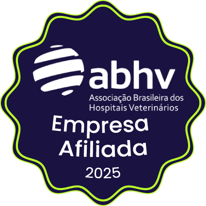 Emblema da Associação Brasileira de Hospitais Veterinários, com formato azul escuro, texto branco e contorno verde claro.