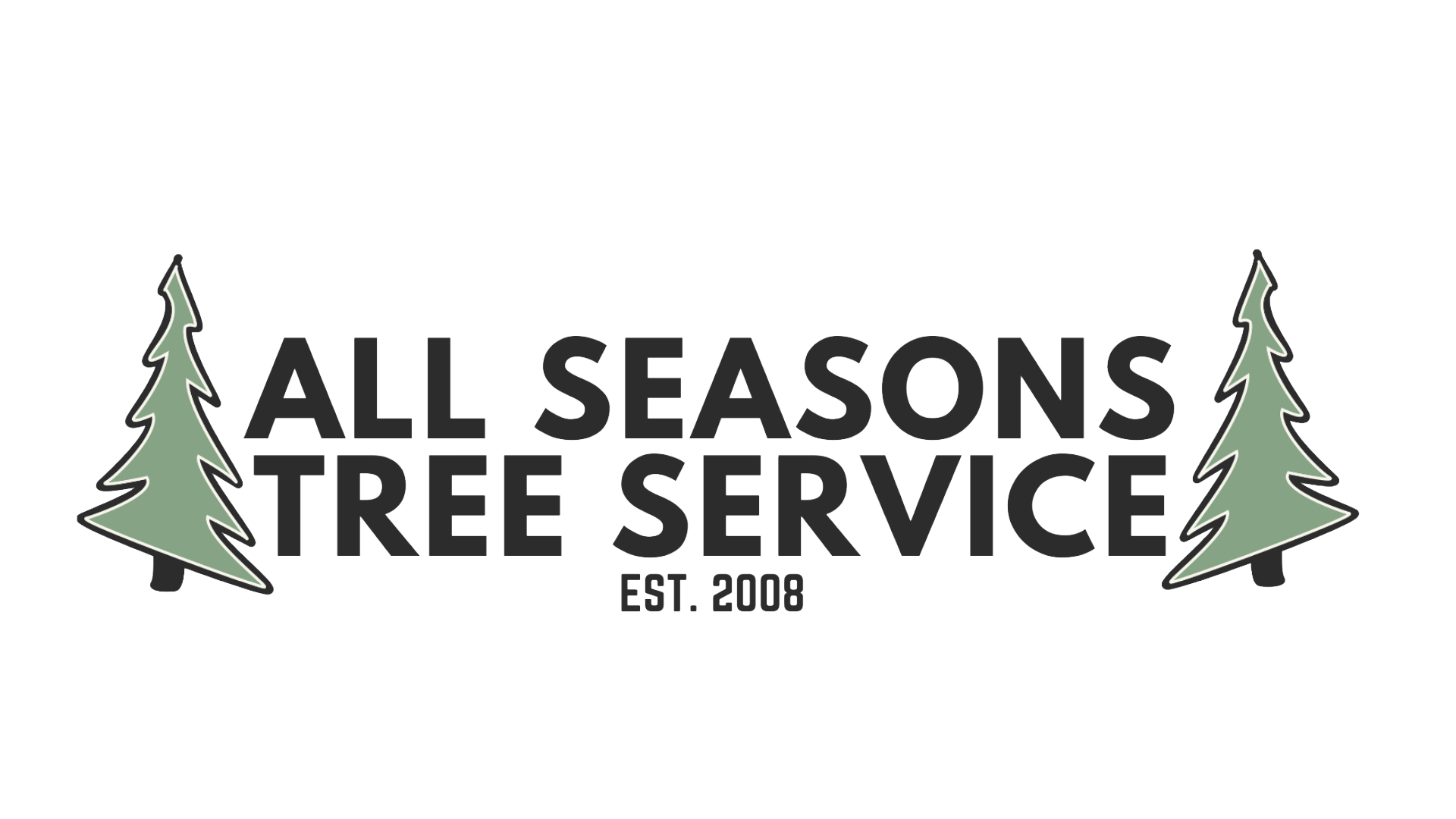 Logo for All Seasons Tree Service, with text and pine tree graphics.