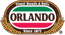 Orlando Italian bread logo featuring green, white, and red stripes with wheat stalks, and the text 