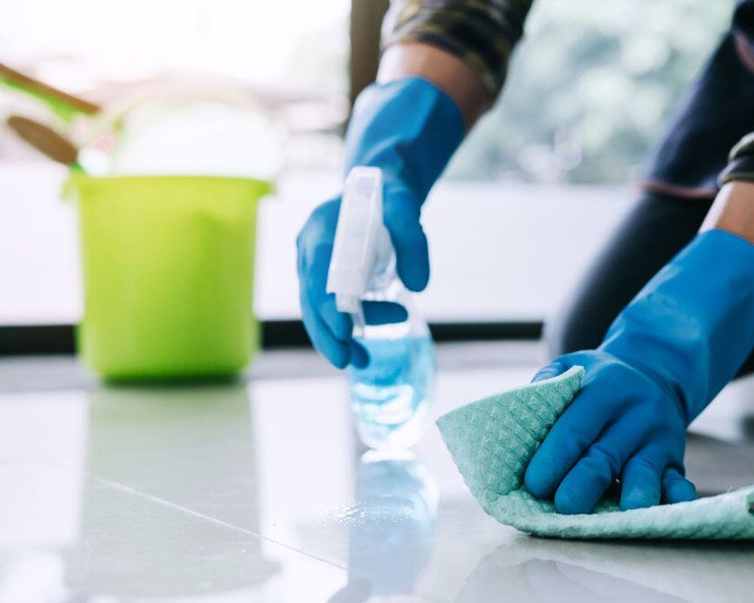 Cleaning the Floor with a Spray and Towel - Professional Cleaner in Bangalow