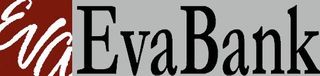 the logo for eva bank is a red and white logo with black letters .