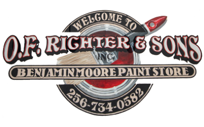 The logo for o.f. richter & sons benjamin moore paint store