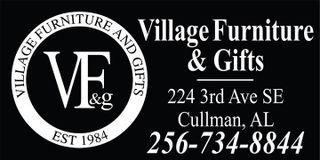 a black and white logo for village furniture and gifts