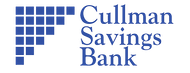 The logo for the cullman savings bank is blue and white.