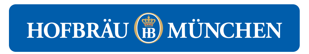 A blue hofbrau munchen logo on a white background