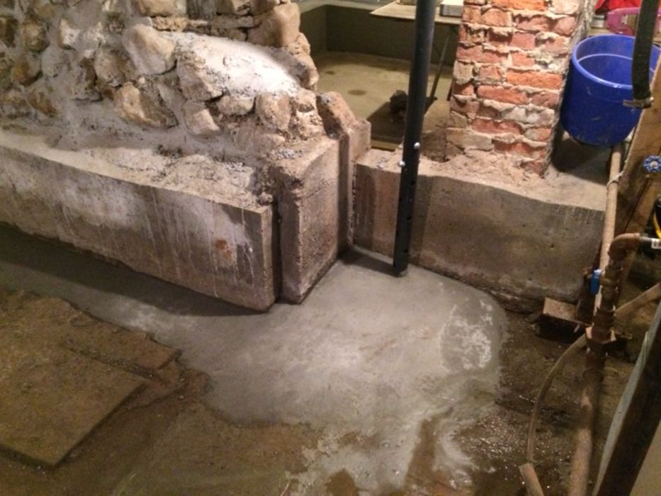 Basement waterproofing in progress