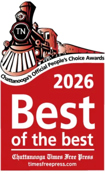 2026 Best of the Best award badge with red background and black train logo from Chattanooga Times Free Press
