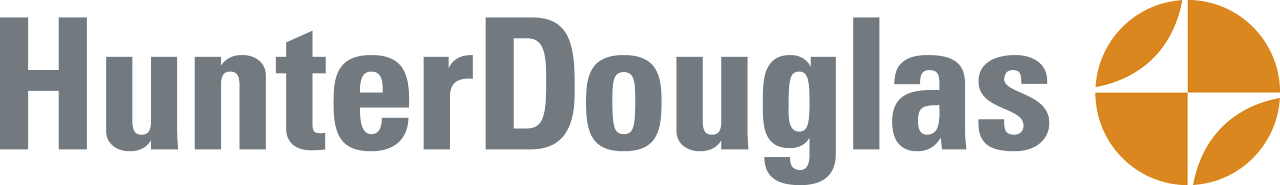 A logo for Hunter Douglas window treatments