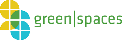 The logo for green spaces is a green and blue logo with a cross in the middle.