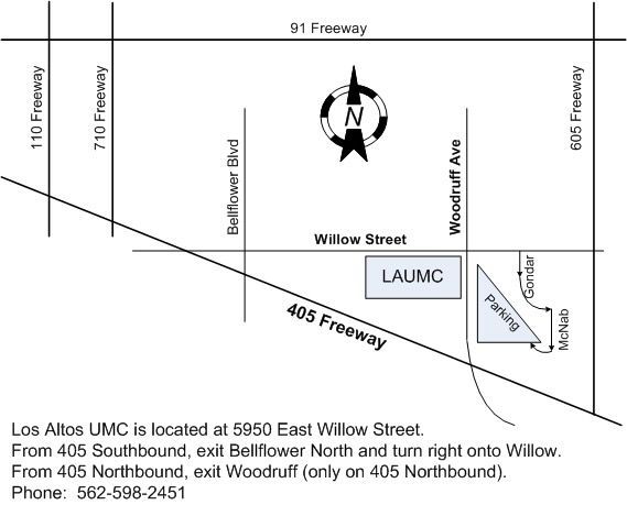 Map to Los Altos UMIC at 5950 East Willow Street, near 405 Freeway, Woodruff Ave.