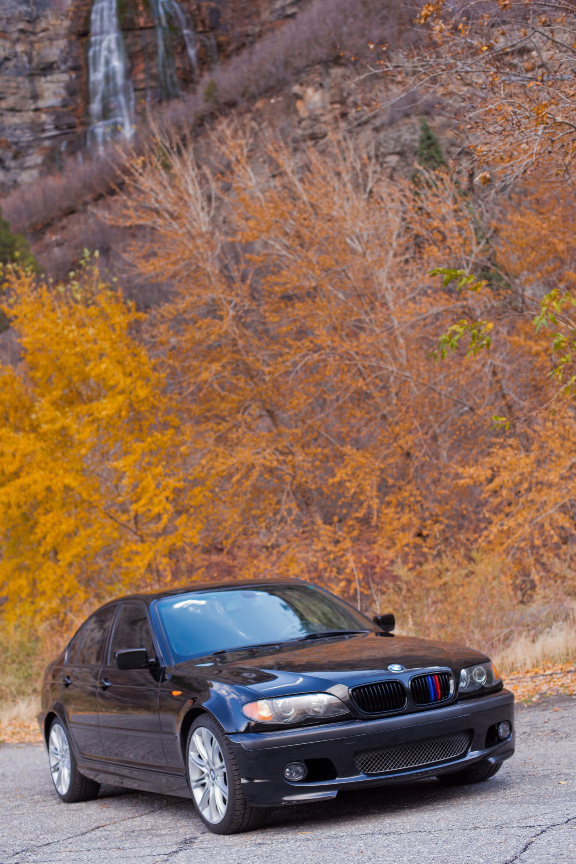 Close-up of a gray car.