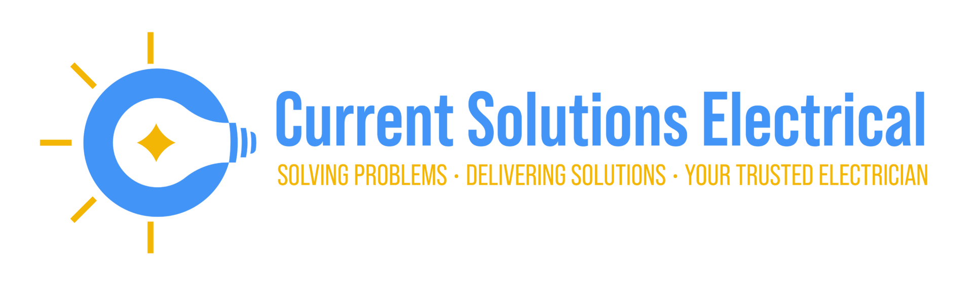Logo for Current Solutions Electrical: Blue lightbulb icon with text "Current Solutions Electrical".