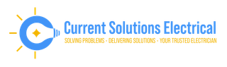 Logo for Current Solutions Electrical: Blue lightbulb icon with text "Current Solutions Electrical".