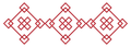 Red geometric knot pattern of three repeating diamond motifs on a white background