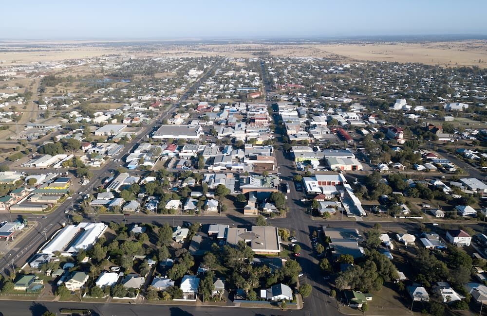 An Aerial View Of A City With Lots Of Buildings And Trees — Josh's Diesel Services in Bororen, QLD
