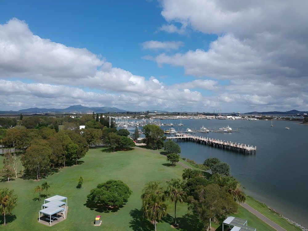 An Aerial View Of A Park Next To A Body Of Water — Josh's Diesel Services in Gladstone, QLD