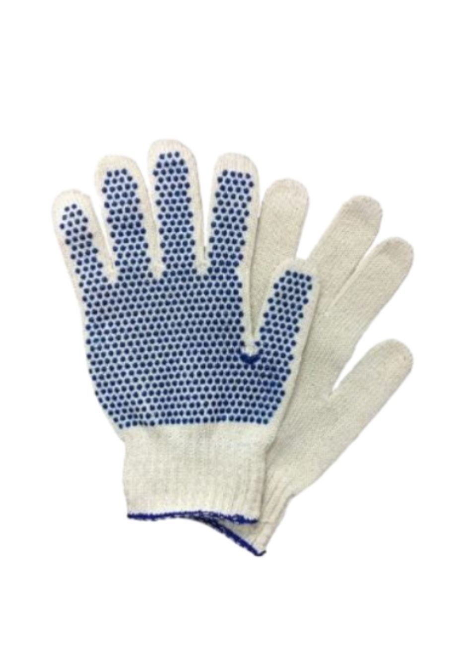 Un par de guantes blancos con puntos azules.