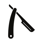 a black and white silhouette of a razor on a white background .
