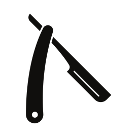 a black and white silhouette of a razor on a white background .