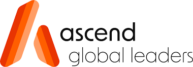 the ascend global leaders logo is orange and black on a white background .